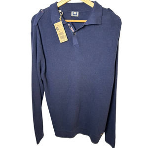 New Adolfo Dominguez Waffle Knit Navy Button Sweater Mens Size Medium